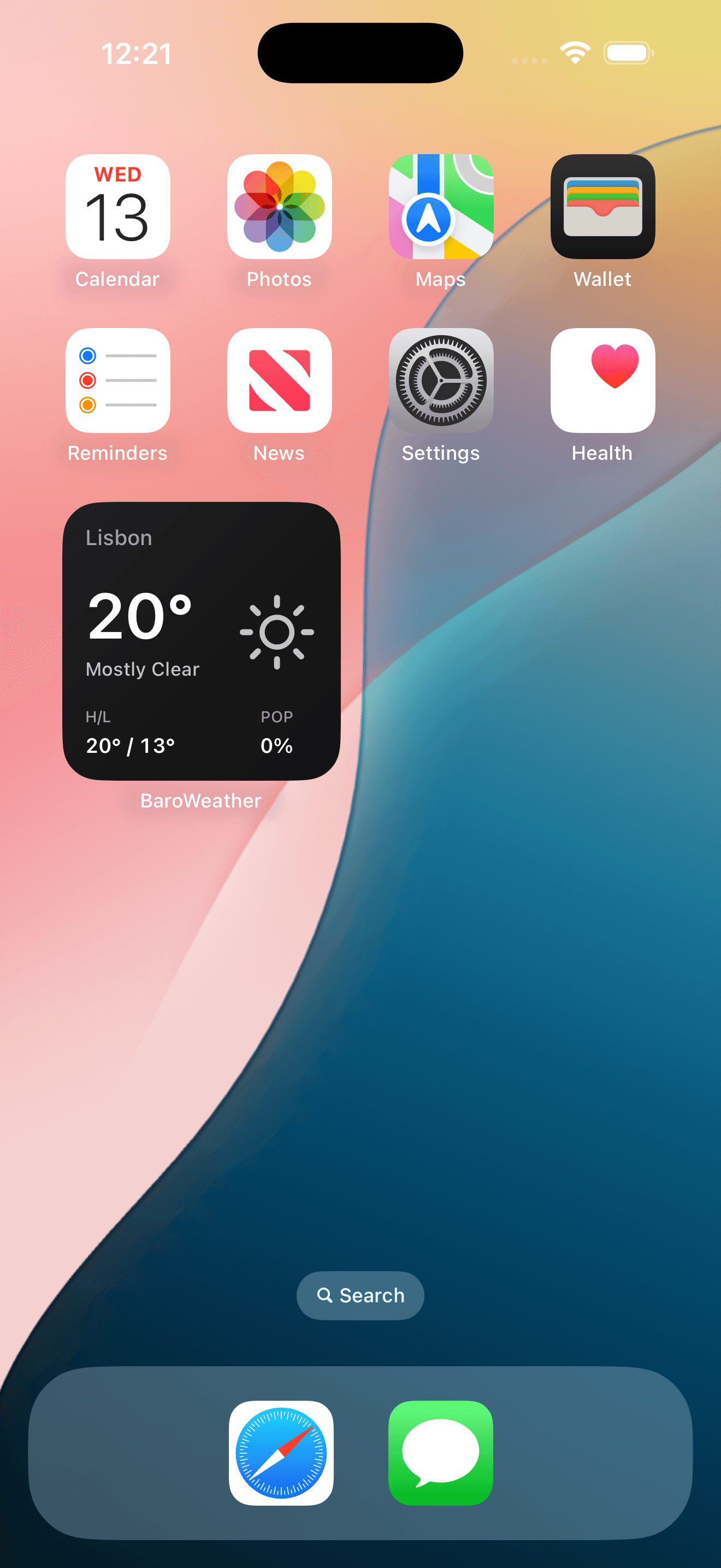 Small BaroWeather widget pinned to an iOS home screen